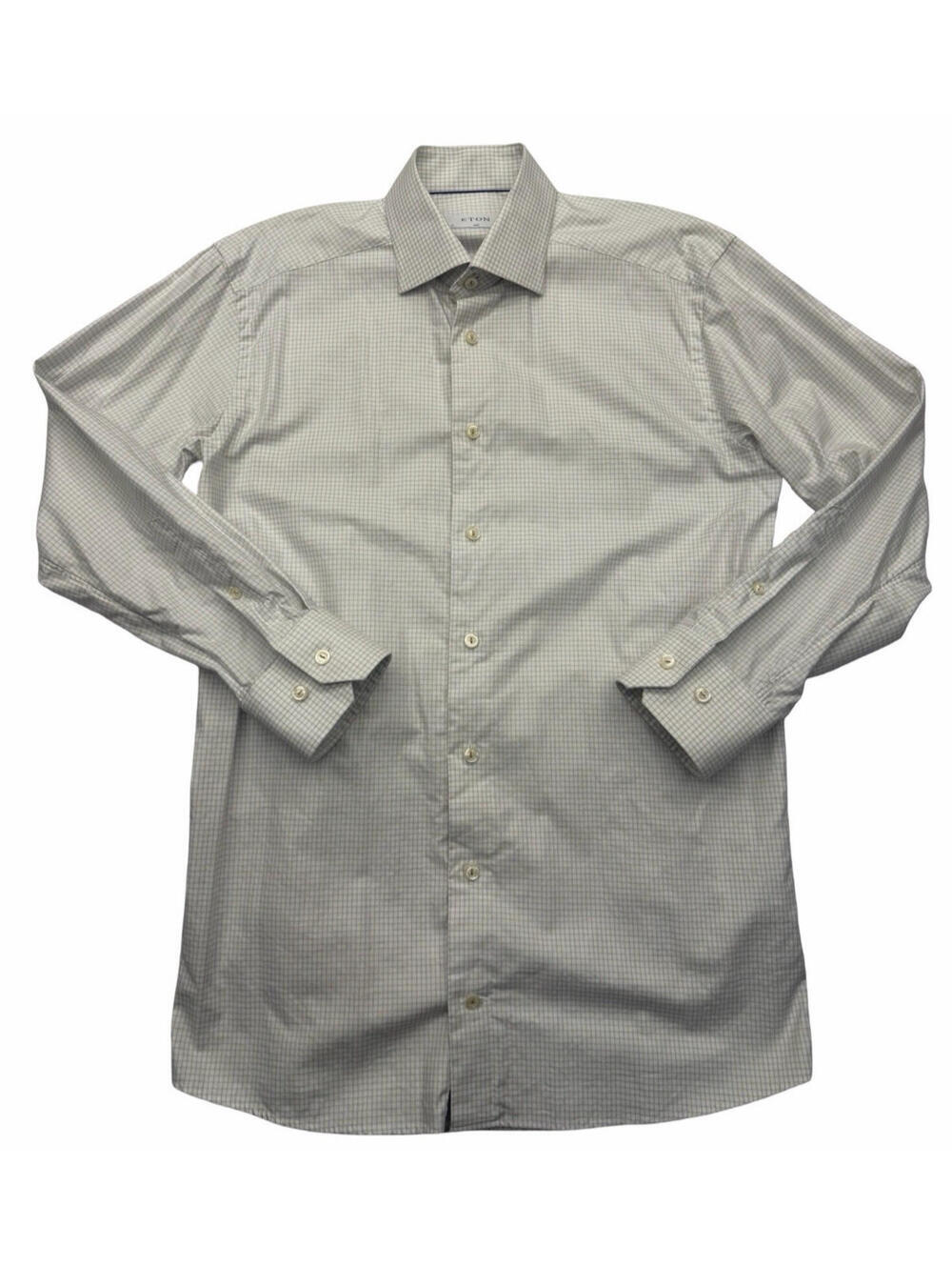 Eton Slim Fit Cotton-Lyocell Stretch Dress Shirt Beige Check Size 39 | 15.5